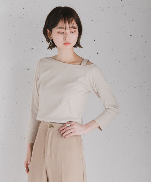 SENSE OF PLACE by URBAN RESEARCH（センスオブプレイスバイアーバンリサーチ）の「アシメネックリブトップ(7分袖)（Tシャツ/カットソー・レディース・BLACK/GREIGE/DUSTY PINK・FREE）」の21枚目の写真