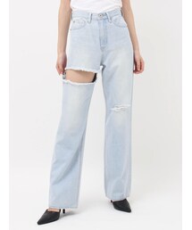 GYDA | ハイウエストSIDE RIPPEDストレートワイドデニムパンツ(デニムパンツ)