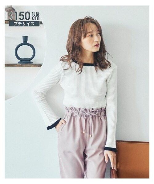 nissen（ニッセン）の「小さいサイズ　袖フレア配色リブニット　低身長さん・小柄女性（ニット/セーター・レディース・オフホワイト/ラベンダー/ブラック/ベージュ・PSS/PS/PM/PL）」の10枚目の写真
