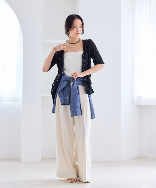 VIS(ビス)の「レース半袖フロントギャザートップス(Tシャツ/カットソー・レディース・ブラック/キナリ・F)」の16枚目の写真