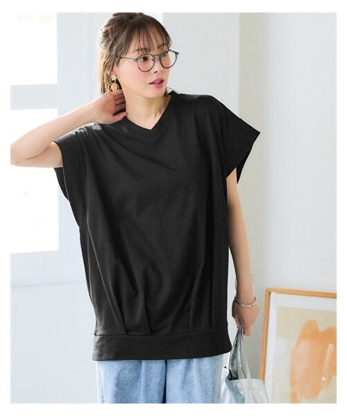 nissen（ニッセン）の「＜大きいサイズ＞ＵＳＡコットンゆるシルエットフロントタックチュニック（接触冷感）（チュニック・レディース・オフホワイト/ブラウン/黒・L~LL/3L~4L/5L~6L/8L/10L）」の2枚目の写真