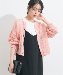 nissen | ゆるメッシュ編み和紙ライククルーネックニットカーディガン<大きいサイズ有>(カーディガン/ボレロ)