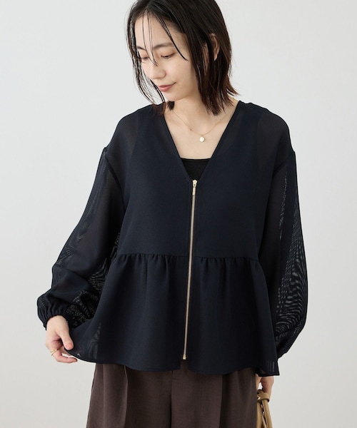 ROPE' PICNIC(ロペピクニック)の「メッシュペプラムブルゾン(ブルゾン・レディース・ブラック/ホワイト/ベージュ系/ネイビー・F)」の4枚目の写真