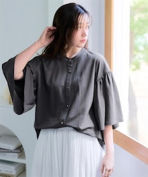 SMILE LAND | <大きいサイズ>美ラクRUタッチギャザーデザイントップス(接触冷感・抗菌防臭・UVカット・遮熱)(Tシャツ/カットソー)