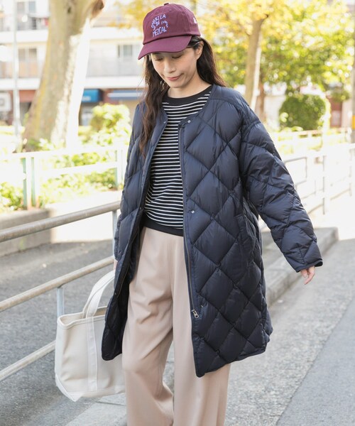 URBAN RESEARCH DOORS（アーバンリサーチドアーズ）の「ライトダウンキルトロングコート（テーラードジャケット・レディース・L.GREGE/KHAKI/NAVY・M）」の3枚目の写真