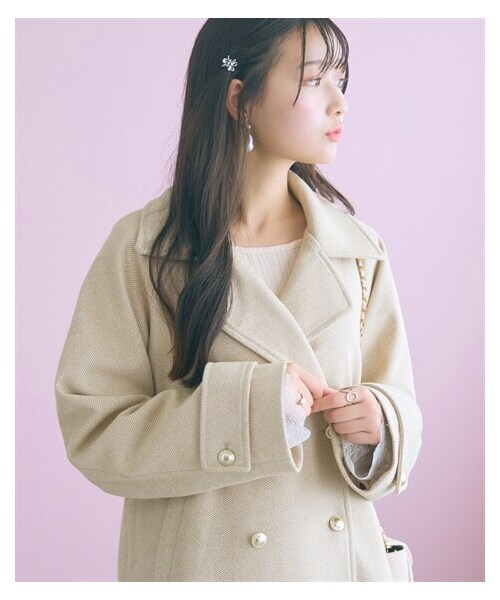 nissen（ニッセン）の「＜大きいサイズ＞ヘリンボーンジャケットコート marun（ジャケット/アウター・レディース・ベージュ/ブラック・L/LL/3L/4L/5L/6L/8L/10L）」の16枚目の写真