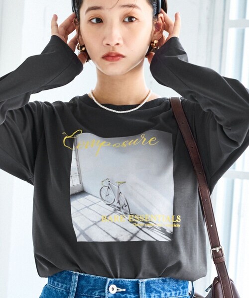 VIS（ビス）の「フォト＆ロゴアソートロングスリーブTシャツ（Tシャツ/カットソー・レディース・チャコール/ホワイト/ホワイト系/キナリ・F）」の17枚目の写真