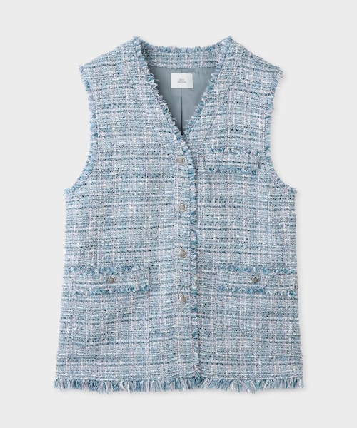ROPE'（ロペ）の「【Masaco Teranishi（マサコテラニシ）】× moi salon et rope EXCLUSIVE EDITION TWEED GILET｜ジレ（ベスト・レディース・ホワイト系/サックス・F）」の2枚目の写真