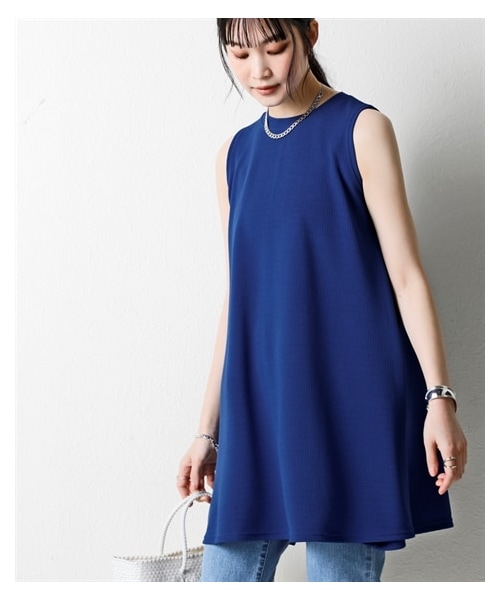 nissen（ニッセン）の「ふくれジャガードノースリーブフレアチュニック（イージーケア・接触冷感・ＵＶカット）＜大きいサイズ有＞（チュニック・レディース・黒/ライトグレー/ロイヤルブルー/アプリコット/ラベンダー/モカ・S/M/L/LL/3L/4L/5L/6L/8L/10L）」の8枚目の写真