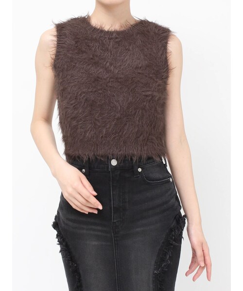 EVRIS（エヴリス）の「ファンシーヤーンノースリニットトップス（タンクトップ・レディース・アイボリー/ブルー/ブラウン・F）」の15枚目の写真