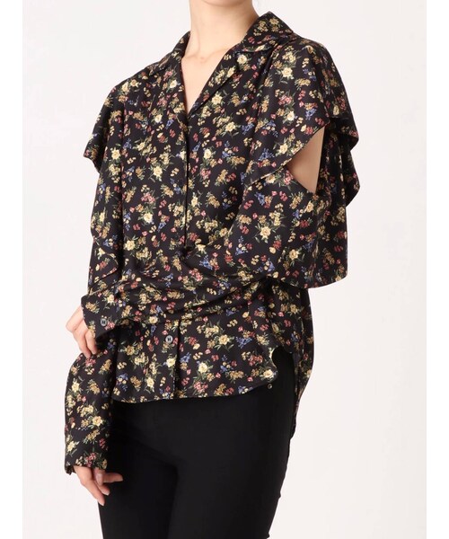 EMODA（エモダ）の「オープンカラーフリルシャツ（シャツ/ブラウス・レディース・ライトミックス/ミックス/ブラック・F）」の14枚目の写真