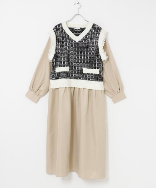ITEMS URBANRESEARCH(アイテムズ アーバンリサーチ)の「ツイードニットドッキングワンピース(ワンピース・レディース・BLK×WHT/BLK・FREE)」の20枚目の写真