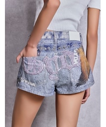 GYDA | ジャストウエストGYDA bijou sublimation printingデニムショートパンツ(デニムパンツ)