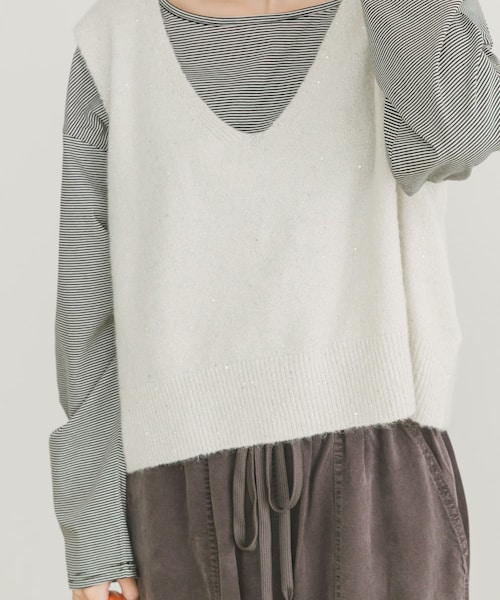 ITEMS URBANRESEARCH(アイテムズ アーバンリサーチ)の「スパンコールVネックニットベスト(ニット/セーター・レディース・BRN/WHT/BLK・FREE)」の1枚目の写真