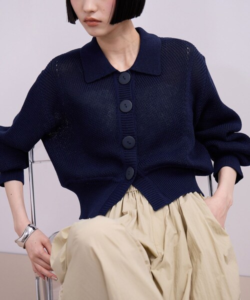ADAM ET ROPE'(アダムエロペ)の「【WEB限定】ワイドリブヘムポロカーディガン(カーディガン/ボレロ・レディース・ネイビー/レッド系/ピンク・F)」の16枚目の写真