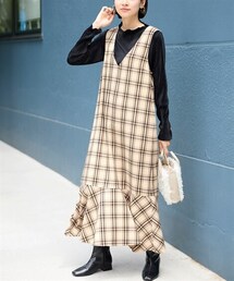 nissen | 大きいサイズ 両面起毛マーメイドジャンパースカート【メルティストレッチ】(ワンピース)