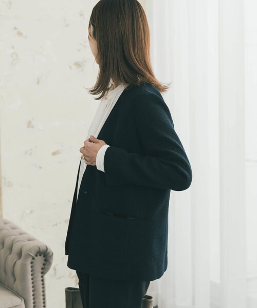 URBAN RESEARCH DOORS(アーバンリサーチドアーズ)の「ツィードVネックロングジャケット(その他アウター・レディース・OFF×BLK/NAVY・Free)」の15枚目の写真