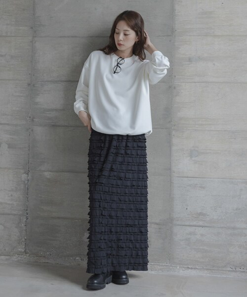 URBAN RESEARCH Sonny Label（アーバンリサーチサニーレーベル）の「『WEB限定』カットフリルナロースカート（スカート・レディース・ブラック・S/M/L/TALL）」の6枚目の写真