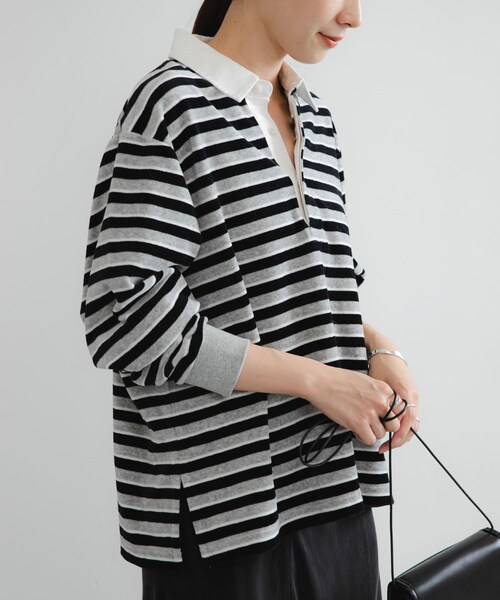 URBAN RESEARCH（アーバンリサーチ）の「『UR TECH』ベロアボーダーラガーシャツ（Tシャツ/カットソー・レディース・CHERRY RED/GRAY・FREE）」の7枚目の写真