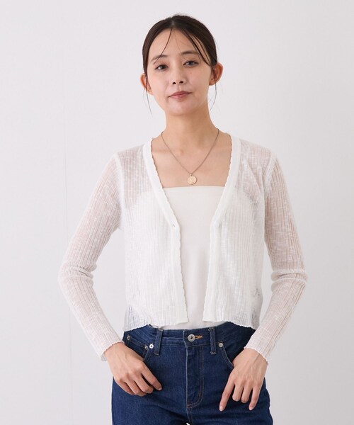 Jayro（ジャイロ）の「ショート丈シアーVネック長袖カーディガン（カーディガン/ボレロ・レディース・ブラック/ホワイト/ベージュ/サックス・F）」の16枚目の写真