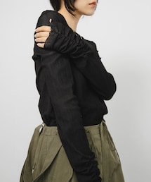 KBF | シアーベロアシャーリングスリーブトップス(Tシャツ/カットソー)