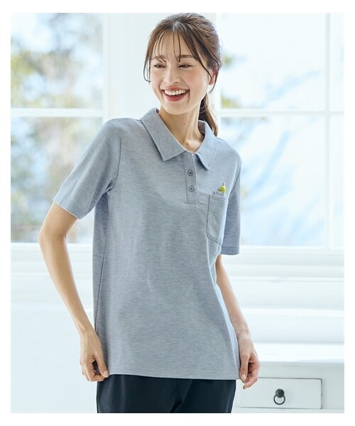 nissen（ニッセン）の「ペン差し半袖ポロシャツ（吸汗速乾・UVカット）＜大きいサイズ有＞（ポロシャツ・レディース・黒/オフホワイト/ネイビー/杢グレー・L/LL/3L/4L/5L/6L/8L/10L/S/M）」の6枚目の写真