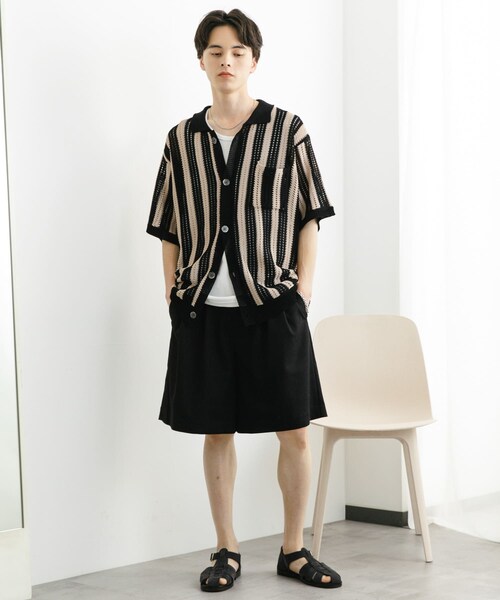 SENSE OF PLACE by URBAN RESEARCH(センスオブプレイスバイアーバンリサーチ)の「ストライプショートスリーブニットシャツ(ニット/セーター・メンズ・BLACK/GREIGE/MINT・M/L)」の22枚目の写真