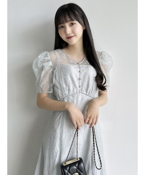 dazzlin（ダズリン）の「ラメチュールレースパイピングドレス（ドレス・レディース・ブルー/アイボリー/ブラック/ピンク・S/M）」の19枚目の写真