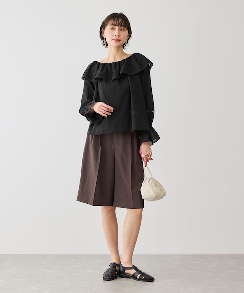 ROPE' PICNIC(ロペピクニック)の「お着軽シャツシリーズ レース使い2WAYオフショルシアーブラウス/接触冷感・通気性(シャツ/ブラウス・レディース・ブラック/ホワイト/ブルー系/イエロー・F)」の11枚目の写真