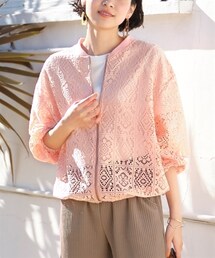 nissen | 大きいサイズ パネルレースブルゾン(ワンピース)