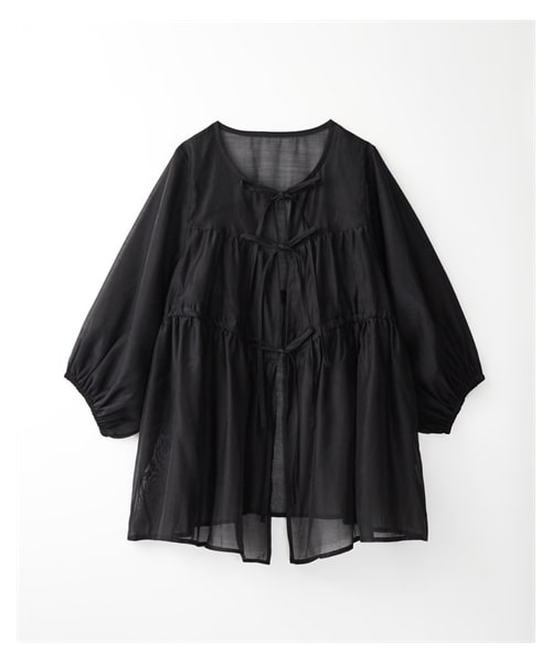 nissen（ニッセン）の「【Be praised】前リボンシアーブラウス（シャツ/ブラウス・レディース・ブラック/オフホワイト・M/L/LL）」の7枚目の写真