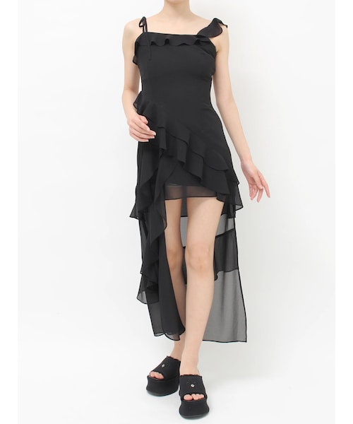 EVRIS（エヴリス）の「フリルショルダーアシンメトリーロングワンピース（ワンピース・レディース・ホワイト/ブラック/ベージュ/ミックス・S/M）」の10枚目の写真