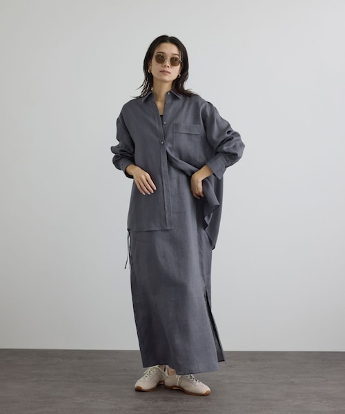 ADAM ET ROPE'(アダムエロペ)の「リネンドロストノースリーブワンピース / GENTLE LINEN(ワンピース・レディース・ブラック/グレー/ピンク・F)」の6枚目の写真