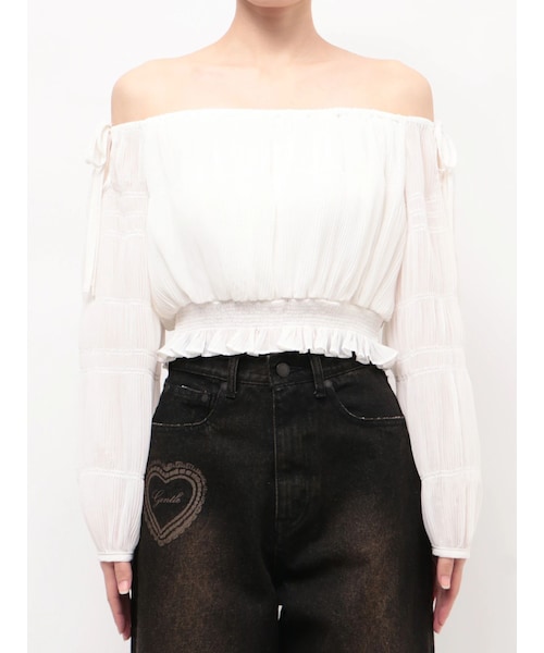 EMODA（エモダ）の「RIBBON CUT OFF SHOULDER TOP（Tシャツ/カットソー・レディース・ホワイト/ブラック/ブルー/ブラウン/ベージュ・F）」の17枚目の写真