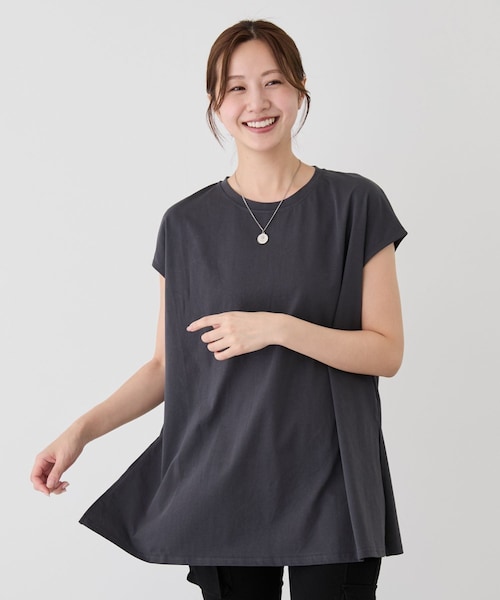 Jayro（ジャイロ）の「サイドスリットフレンチスリーブトップス（Tシャツ/カットソー・レディース・ブラック/チャコール/ホワイト/カーキ/ブルー/レッド系・F）」の3枚目の写真