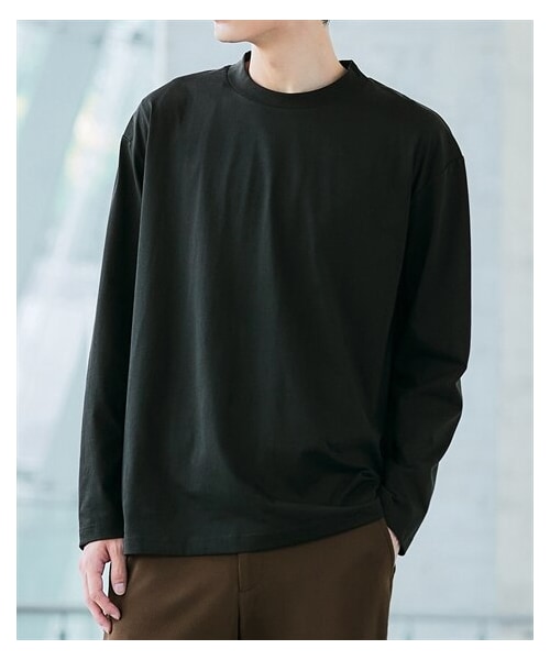 nissen（ニッセン）の「オーバーサイズきれいめ衿高長袖Tシャツ　ジャケットの下に着るTシャツ【大きいサイズ有】（Tシャツ/カットソー・メンズ・オフホワイト/黒/グレー・M/L/LL/3L/4L/5L/6L/8L/10L）」の2枚目の写真