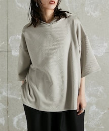 Soiunique | ふくれジャガードゆったりサイズフード付き半袖パーカー ［Soiunique］(パーカー)