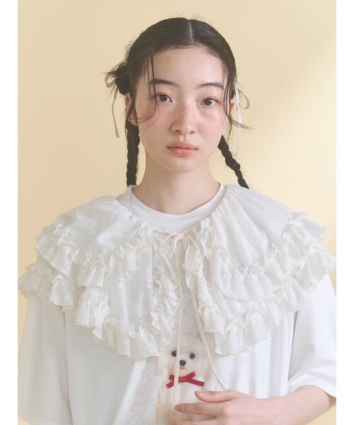 merry jenny（メリージェニー）の「sheer frill 2wayつけ襟（付け襟・レディース・オフホワイト/アイボリー/ピンク・F）」の7枚目の写真