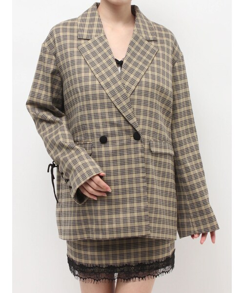 EVRIS（エヴリス）の「レースアップテーラードジャケット【セットアップ着用可能】（テーラードジャケット・レディース・ブラック/ブラウン/ミックス・F）」の6枚目の写真