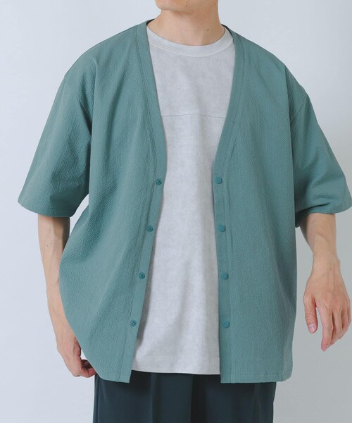ITEMS URBANRESEARCH(アイテムズ アーバンリサーチ)の「『接触冷感/イージーケア/吸水速乾/撥水/防汚』高機能シアサッカー 半袖カーディガン(楽着シリーズ)(カーディガン/ボレロ・メンズ・BLACK/BEIGE/L.BLUE・M/L)」の21枚目の写真