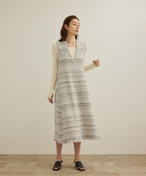 ROPE'（ロペ）の「【GIOLICA（ジオリカ）】別注TWEED V OP（ワンピース）（ワンピース・レディース・ホワイト/ブルー・36/38）」の6枚目の写真