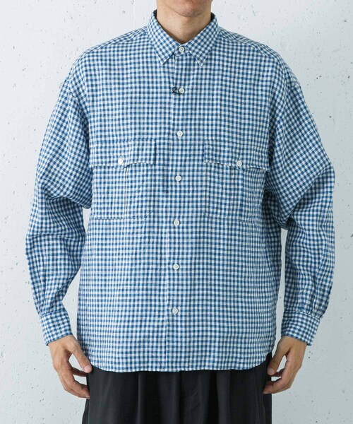 URBAN RESEARCH（アーバンリサーチ）の「PORTER CLASSIC　ROLL UP LINEN GINGHAM SHIRTS（シャツ/ブラウス・メンズ・BLACK/F.BLUE/RED・L/XL/XXL）」の15枚目の写真