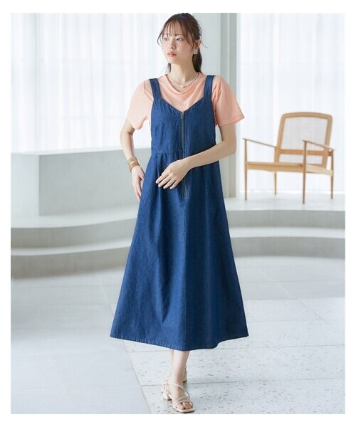 nissen（ニッセン）の「大きいサイズ　フロントジップデニムジャンパースカート miclat（ワンピース・レディース・ライトブルー/ブルー・L/LL/3L/4L/5L/6L/8L/10L）」の10枚目の写真