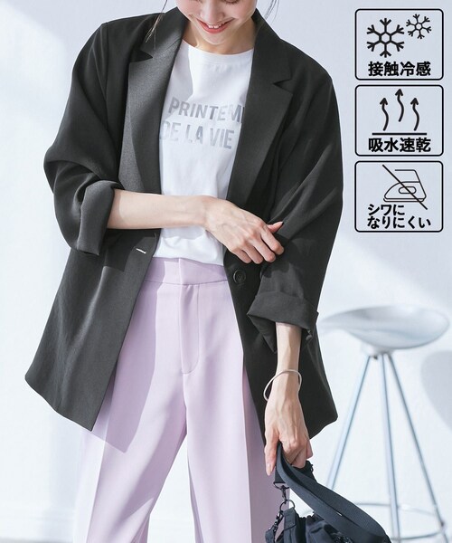 ROPE' PICNIC（ロペピクニック）の「【接触冷感・吸水速乾・防シワ】エフォートレスリラックスジャケット/通勤・セットアップ対応（テーラードジャケット・レディース・チャコール/ライトグレー/ベージュ・38/40）」の3枚目の写真