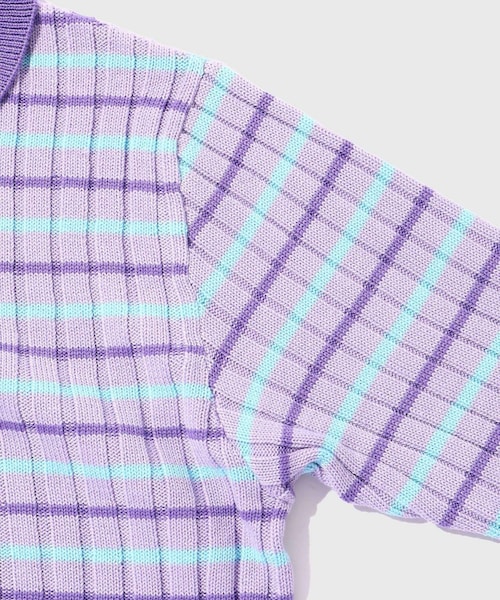 ADAM ET ROPE'（アダムエロペ）の「【RICE NINE TEN/ライス ナイン テン】RIBBED KNIT POLO SHIRT（ポロシャツ・メンズ・グレー/ベージュ/ラベンダー系・1/2）」の10枚目の写真