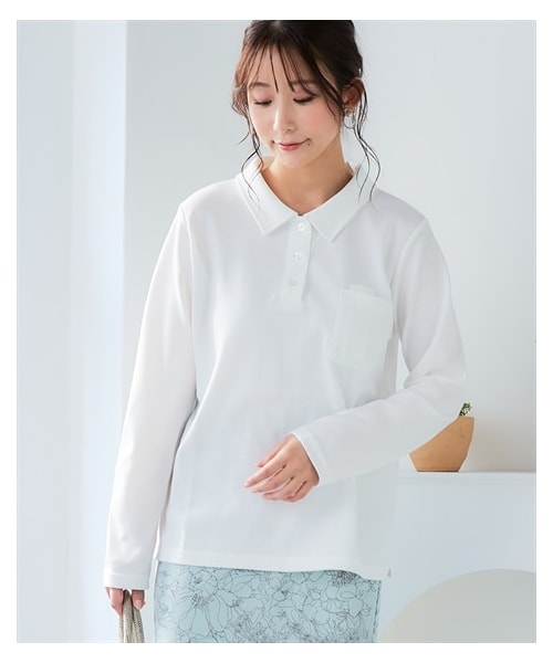 nissen（ニッセン）の「大きいサイズ　ペン差し長袖ポロシャツ（吸汗速乾・UVカット）＜大きいサイズ有＞（ポロシャツ・レディース・杢グレー/ネイビー/黒/オフホワイト・L/LL/3L/4L/5L/6L/8L/10L）」の2枚目の写真