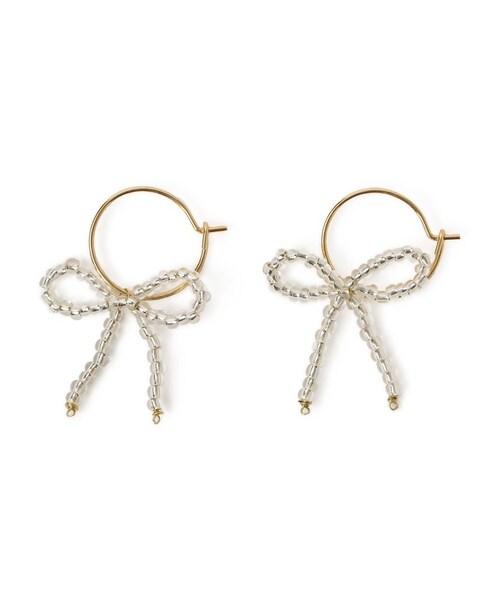 ROPE' PICNIC（ロペピクニック）の「ビーズリボンフープピアス（ピアス（両耳用）・レディース・ブラック/ホワイト・F）」の11枚目の写真
