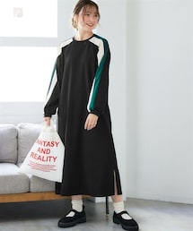 nissen | ＜大きいサイズ＞ゆるシルエットカラーラインカットソーワンピース(ワンピース)