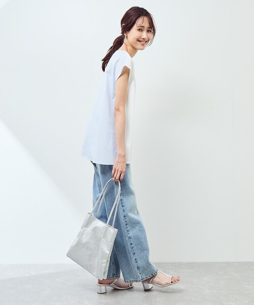 ROPE' PICNIC(ロペピクニック)の「ストライプドッキングフレンチスリーブプルオーバー(Tシャツ/カットソー・レディース・ホワイト系/ネイビー・38)」の7枚目の写真