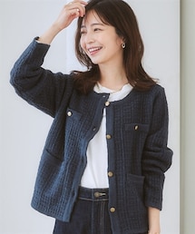 nissen | ツイードライクニットジャケット(ノーカラージャケット)